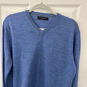 Natural Fibers 100% Merino Wool V-neck Sweater •Brunella Gori •Large• Blue•VGC